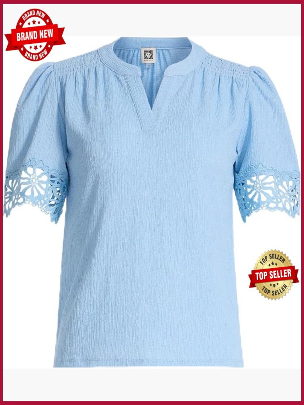 Flutter Sleeve V Neck Lace Trim Blouse Top